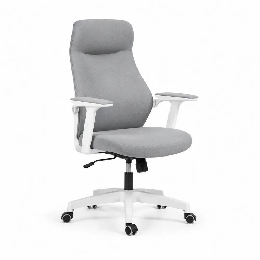 Chaise de bureau ergonomique pivotante en polyester gris clair et polypropylène blanc, 65 x 68 x 112–122 cm
