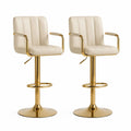 Lot de 2 tabourets de bar réglables et pivotants en similicuir crème et acier doré avec accoudoirs, 54 × 49 × 87–108 cm