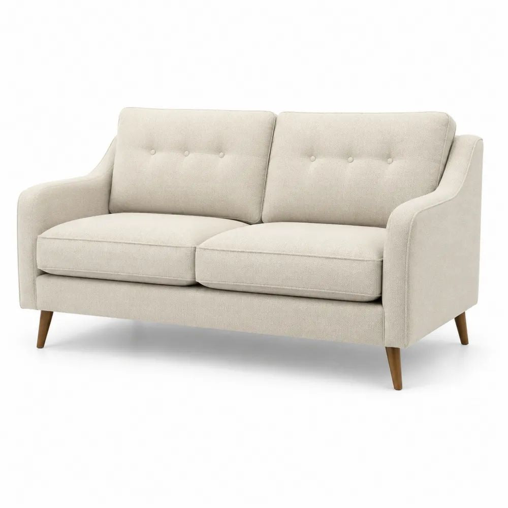Canapé 2 places en polyester beige avec pieds en bois, 150 × 82 × 86 cm