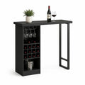 Meuble bar noir avec table haute, porte-bouteilles à 12 compartiments et porte-verres, panneaux de particules et acier, 120 × 40 × 105 cm