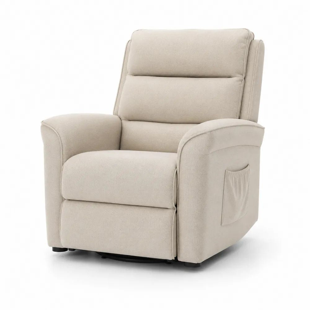 Fauteuil relax manuel en tissu beige avec repose-pieds intégré, 89 x 94 x 105 cm