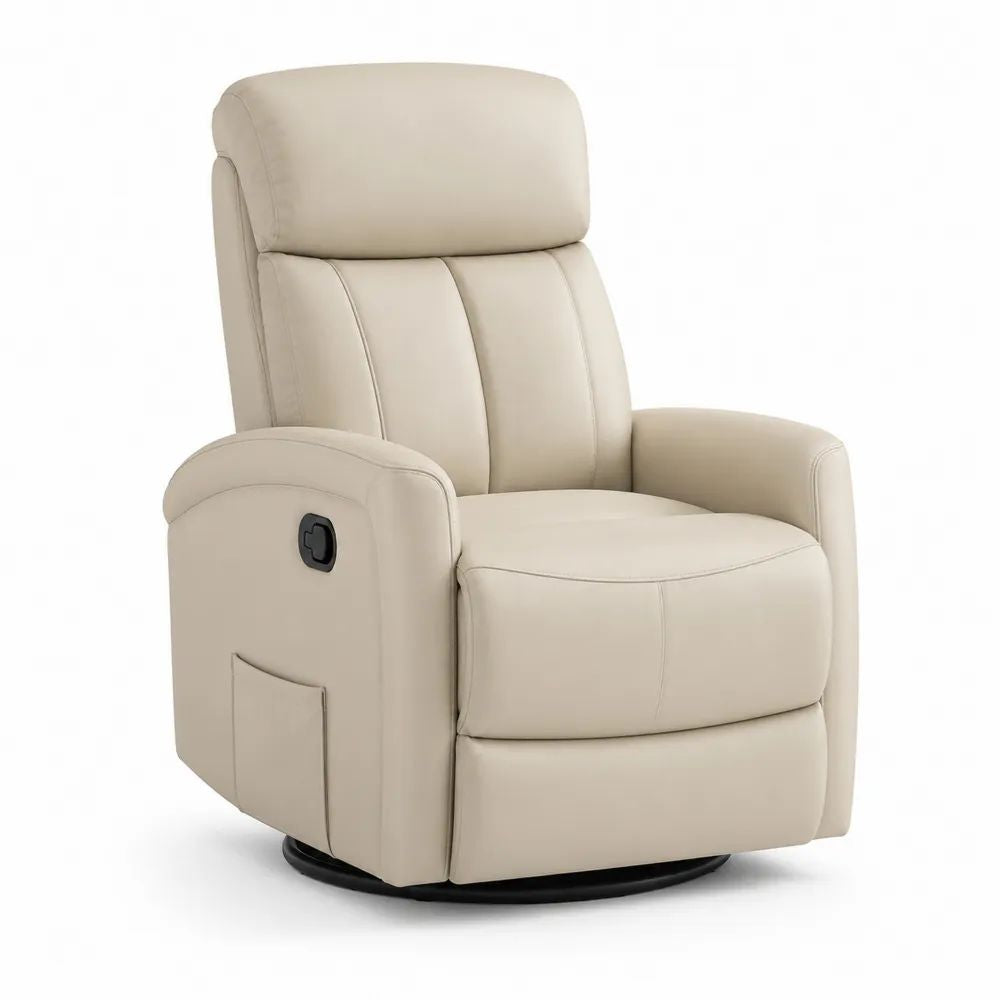 Fauteuil relax pivotant manuel en cuir synthétique beige avec repose-pieds intégré, 94 × 96 × 105 cm