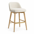 Tabouret de bar rembourré en tissu écru et bois massif naturel avec dossier incurvé, 52 x 55 x 94 cm, hauteur d’assise 67 cm