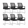 Lot de 6 chaises avec accoudoirs, dossier en maille, assise en similicuir et piètement luge en acier, noir, gris et argenté, 58 × 58 × 94 cm