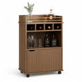 Meuble bar rectangulaire sur roulettes avec range-bouteilles et placard en panneaux de particules mélaminés brun noyer, 80 × 40 × 110 cm