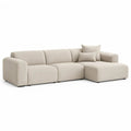 Canapé d’angle modulable 3 places avec méridienne droite, revêtement en polyester bouclé beige, 290 × 170 × 78 cm