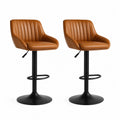 Lot de 2 tabourets de bar pivotants et réglables en similicuir PU marron cognac et acier noir, 49 × 52 × 87–108 cm