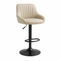 Tabouret de bar pivotant réglable en similicuir beige et acier noir avec dossier arrondi, 56 x 52 x 87-107 cm