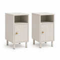 Lot de 2 tables de chevet en MDF avec porte rainurée et niche ouverte, 30 × 30 × 60 cm, blanc cassé et doré