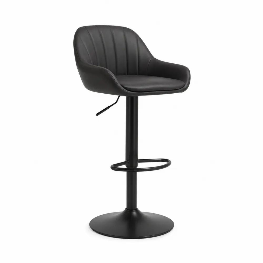 Tabouret de bar pivotant réglable en similicuir noir et métal, avec dossier arrondi, 51 × 52 × 87-108 cm