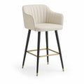Tabouret de bar avec accoudoirs en similicuir PU crème, pieds en acier noir et doré, 57 × 55 × 98 cm, hauteur d’assise 68 cm