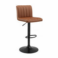 Tabouret de bar réglable et pivotant en similicuir PU cognac et acier noir, 45 × 48 × 84-105 cm