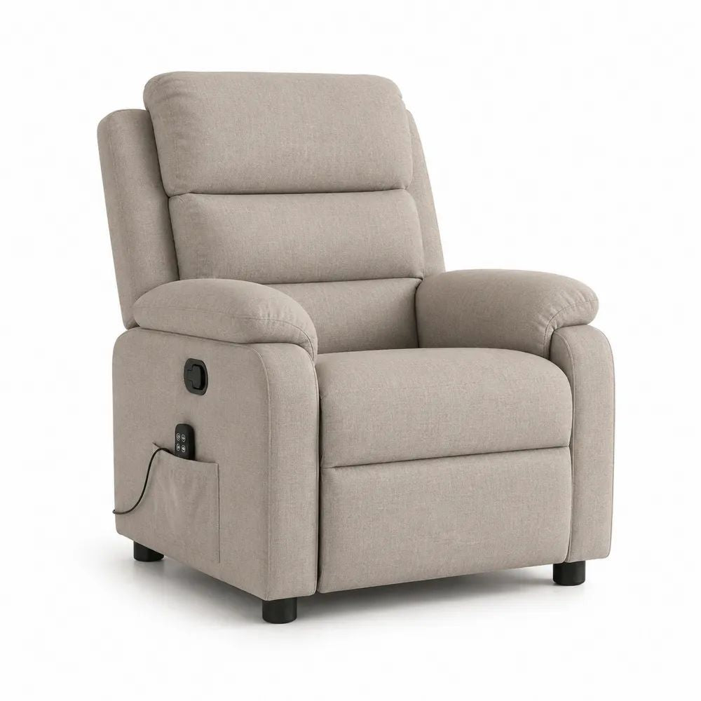 Fauteuil relax massant manuel 1 place en tissu beige et métal noir, 92 × 94 × 105 cm
