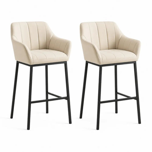 Lot de 2 tabourets de bar en similicuir crème avec accoudoirs et piètement en acier noir, 55 × 56 × 101 cm