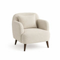 Fauteuil de salon 1 place en tissu bouclette écru avec pieds en bois brun foncé, 80 x 78 x 79 cm