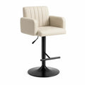 Tabouret de bar pivotant réglable en similicuir beige avec accoudoirs et base ronde en acier noir, 55 × 52 × 89-109 cm
