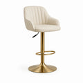 Tabouret de bar réglable et pivotant en similicuir et acier beige et doré, 55 x 52 x 87-108 cm