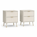 Lot de 2 tables de chevet en bois et métal blanc cassé et doré avec 2 tiroirs, 45 x 35 x 60 cm