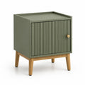 Table de chevet rectangulaire en bois avec porte rainurée, vert sauge et bois naturel, 45 × 35 × 55 cm
