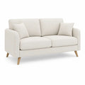 Canapé droit 2 places en polyester bouclé ivoire avec pieds en pin massif, 164 x 86 x 85 cm