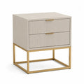 Table de chevet rectangulaire à 2 tiroirs en bois et métal, beige et doré, 50 × 40 × 60 cm
