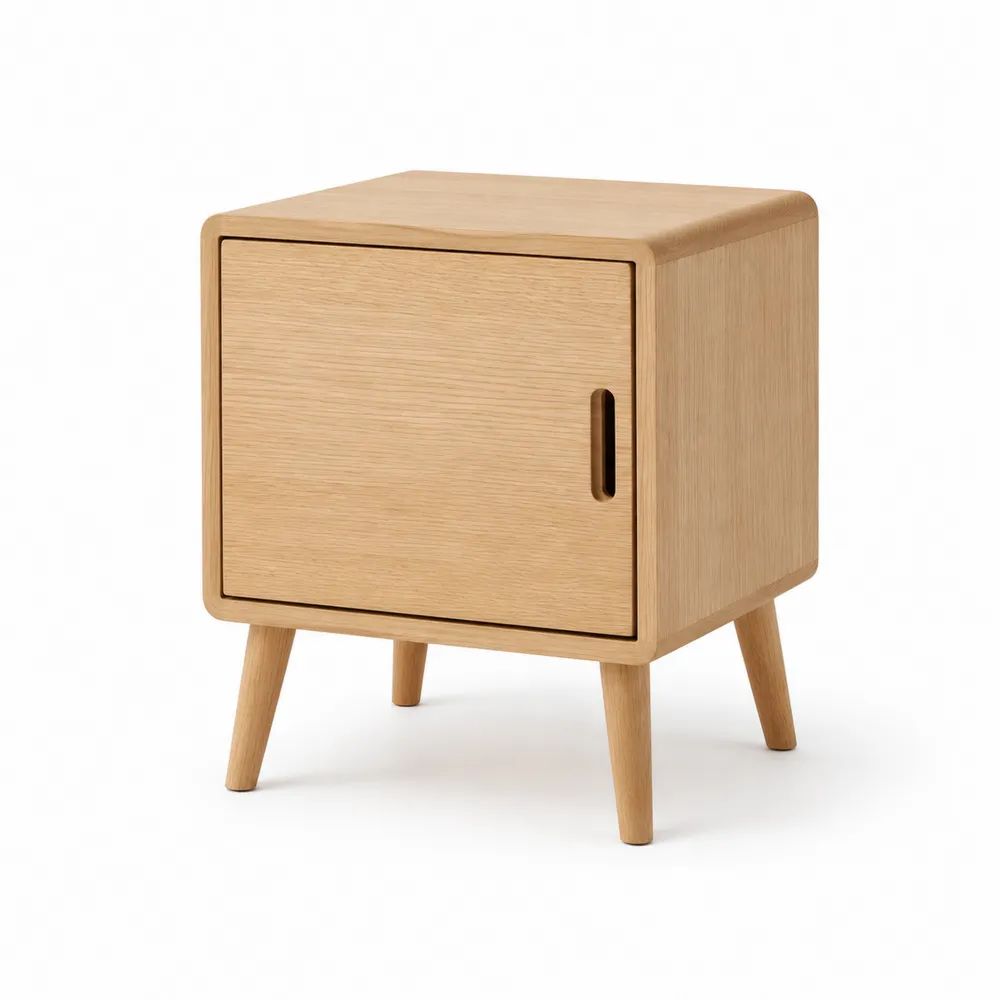 Table de chevet rectangulaire en MDF plaqué chêne et bois massif, chêne clair, 40 × 35 × 55 cm
