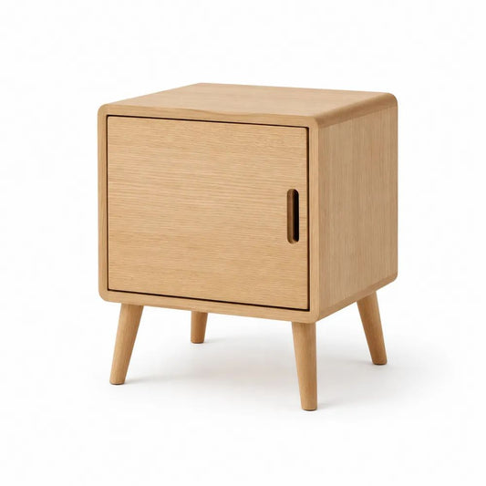 Table de chevet rectangulaire en MDF plaqué chêne et bois massif, chêne clair, 40 × 35 × 55 cm