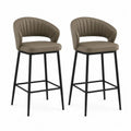 Lot de 2 tabourets de bar en similicuir taupe et métal noir avec dossier incurvé, 52 × 54 × 102 cm
