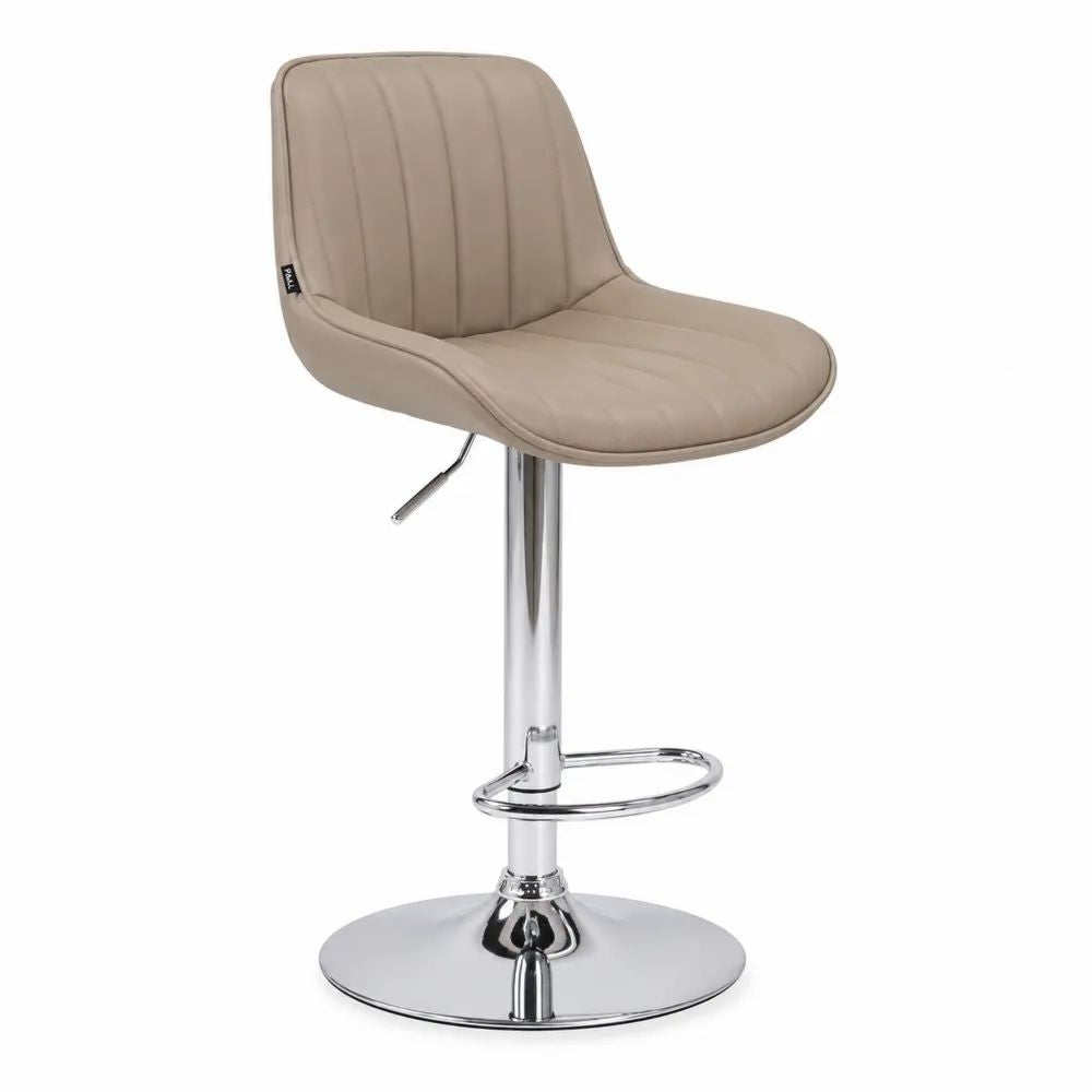 Tabouret de bar pivotant réglable en similicuir taupe et acier chromé, 45 × 48 × 84-105 cm