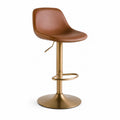 Tabouret de bar réglable et pivotant en similicuir marron cognac et métal doré, 46 x 48 x 85 à 106 cm